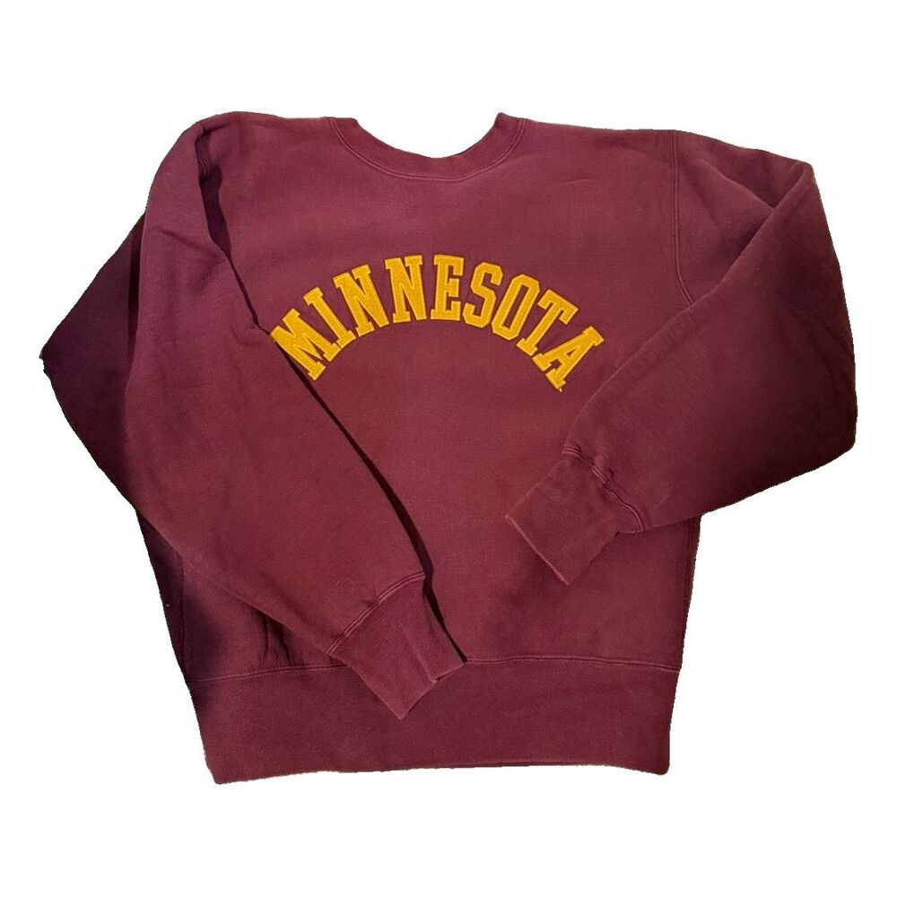 The Cotton Exchange Minnesota Crewneck Sweatshirt Logo Burgundy/Yellow L Women